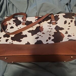 Brown and Cream Cow Print Tote Bag